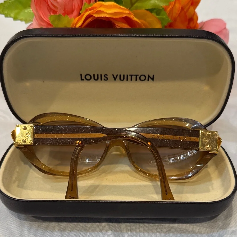 Authentic Louis Vuitton Gold and Brown Glasses - Picture 1 of 15